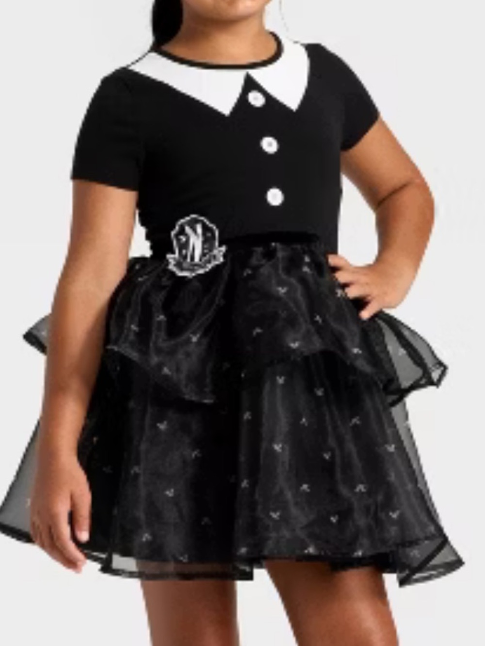 Girls' Wednesday Addams Tulle Character‎ Dress - Black/White Size XL